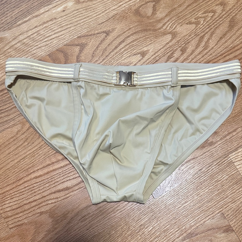 Andrew Christian Beige Bikini Bottom with Gold Accents